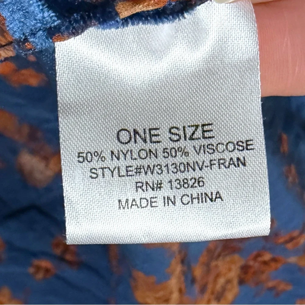 Francesca’s Boho Floral Burnout Velvet Kimono Navy & Rust OS - Picture 10 of 10